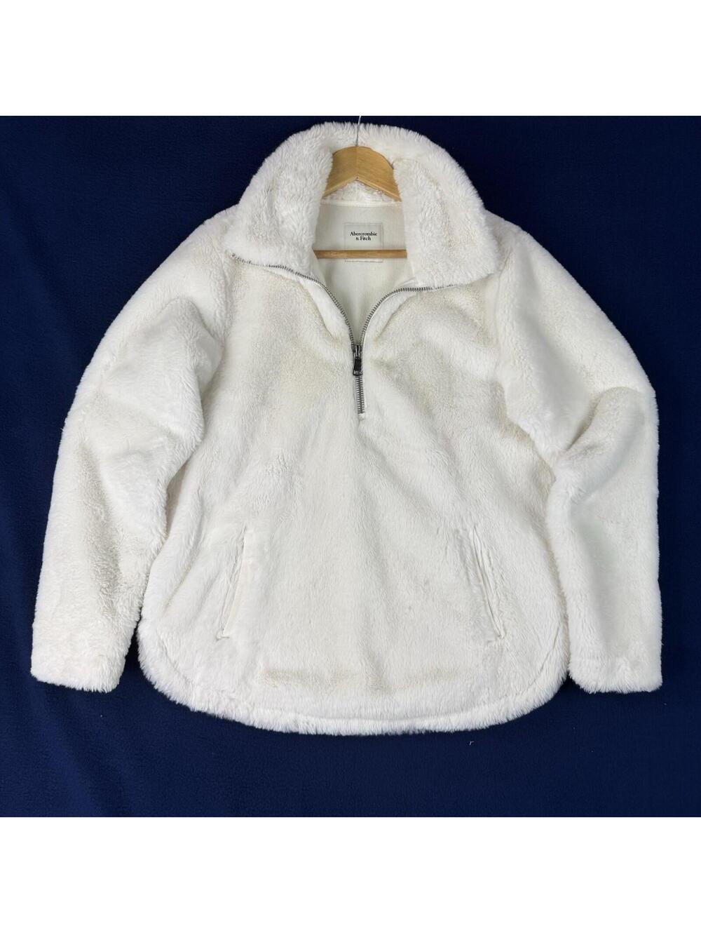 Abercrombie & Fitch Sherpa Quarter Zip Pullover Jacket Cream Fleece Women S Cozy